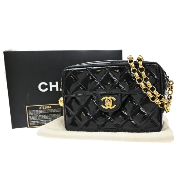 CHANEL CC Matelasse Mini Chain Shoulder Bag Patent Leather BK GHW VTG - Picture 1 of 16